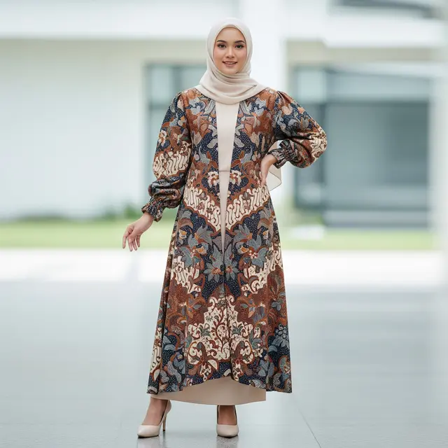 Model Gamis Batik Cardigan