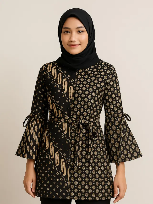 Gaya Batik Kombinasi Lengan Lonceng Bertali Hijab Friendly (Image by ChatGPT)