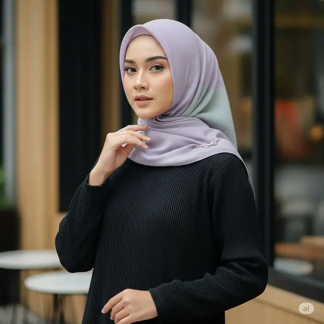 Gamis Hitam Pleated dengan Detail Lipit Elegan