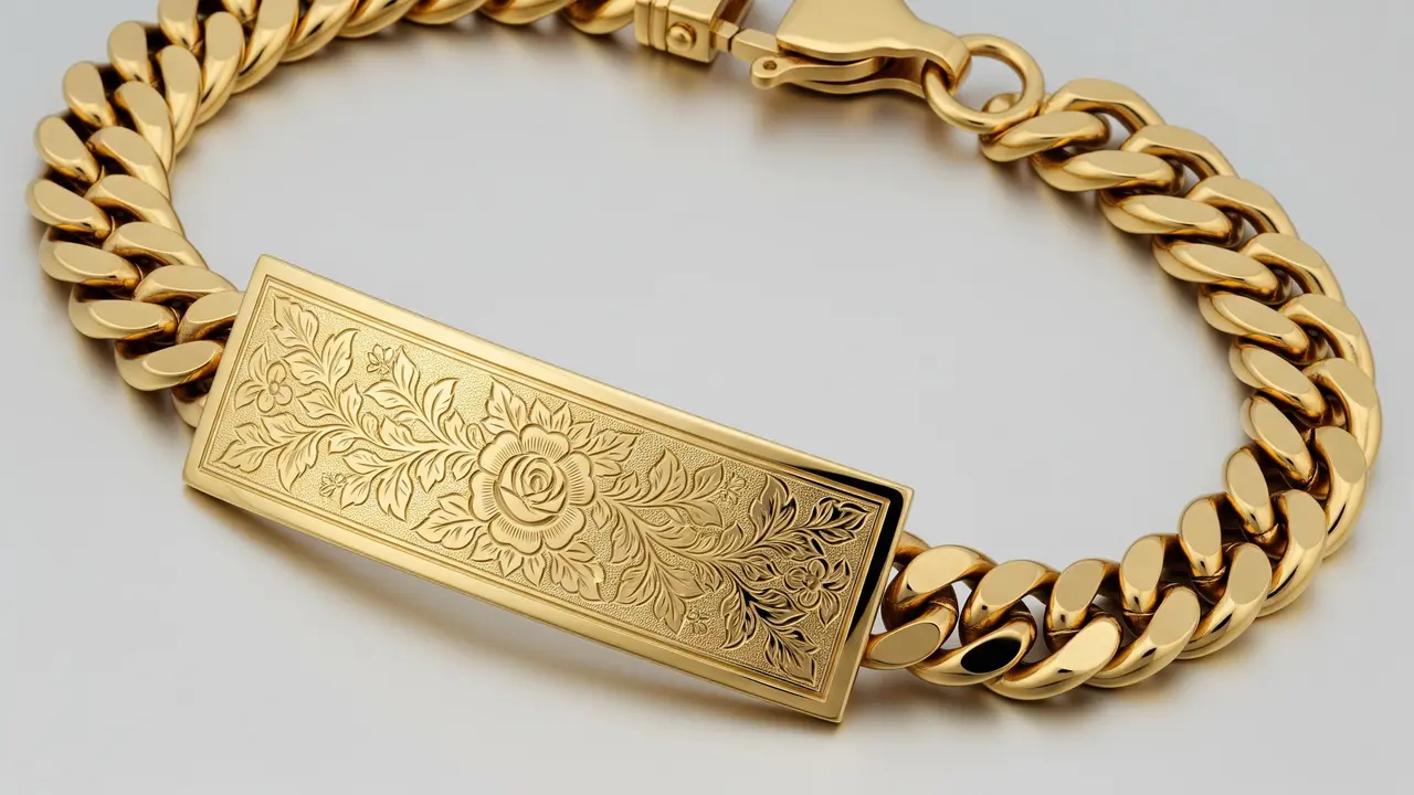 Desain Gelang Emas Kuning Model Curb Kombinasi Motif Bunga Tampak Timeless