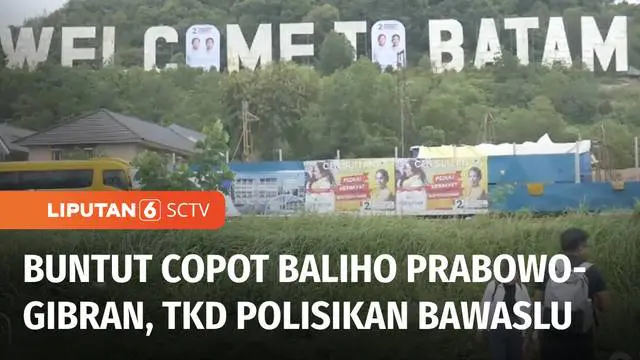 Baliho paslon nomor urut 2 yang terpasang di landmark Welcome to Batam diturunkan Bawaslu Kepri dan Batam, karena dianggap melanggar aturan dan tidak sesuai dengan zona yang ditentukan KPU.
