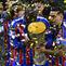 Para pemain Crystal Palace merayakan sukses juara Conference League hari Kamis (28/05/2026) dini hari WIB. (Tobias SCHWARZ / AFP)