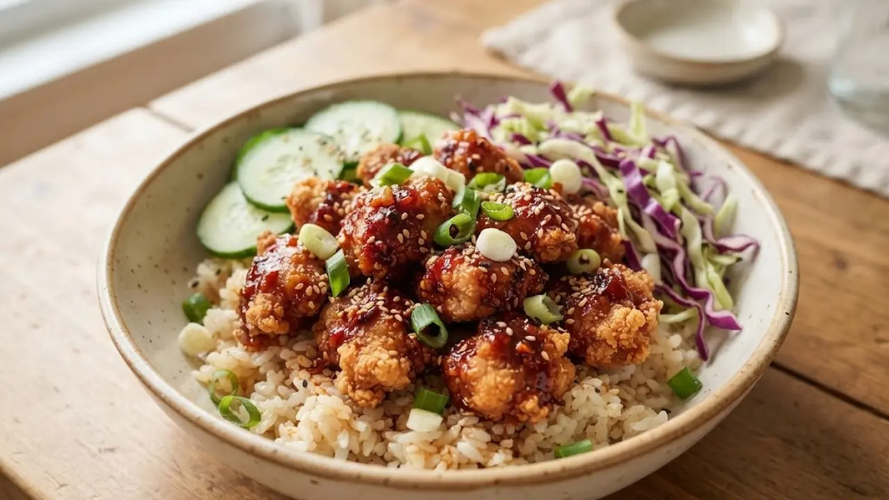 resep rice bowl ayam crispy saus gochujang rumahan