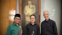 Calon presiden Ganjar Pranowo bersama calon wakil presiden Mahmud Md, dan Putra Megawati yang juga Ketua DPP PDIP Prananda Prabowo. (Foto: Dokumentasi PDIP).