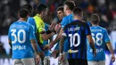 Itu setelah pemain Napoli Giovanni Simeone diganjar kartu kuning kedua, namun mereka barus bisa mencetak gol sebelum pertandingan berakhir. (AP Photo)