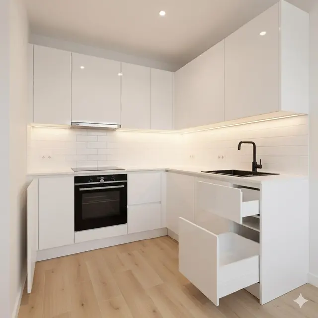 Dapur Compact dengan Perabotan Built-In