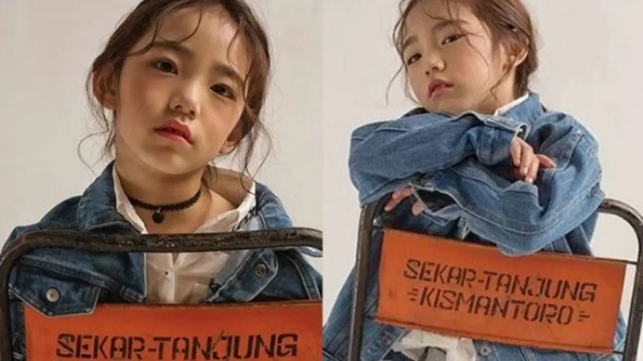 Model anak beken asal Korea Selatan, Lee Eun Chae, menggunakan kursi bekas usaha penyewaan dari Wonogiri dalam pemotretannya. (Instagram @@baostudio_bykidsplanet)