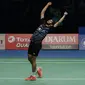 Tunggal Putra India Kidambi Srikanth merayakan kemenangannya usai melawan Kazumasa Sakai dalam kejuaraan final BCA Indonesia Open 2017 di Jakarta, Minggu (18/6). Kidambi Srikanth menang dengan skor 21-11, 21-19. (Liputan6.com/Faizal Fanani)