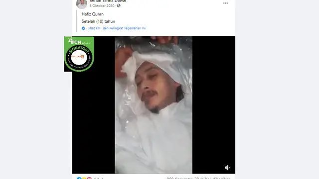 Cek Fakta Liputan6.com menelusuri klaim video jenazah hafiz setelah 10 tahun