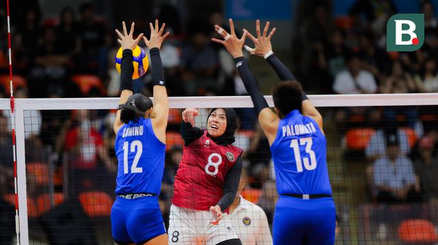 Megawati Hangestri Pertiwi dkk harus bersusah payah menaklukkan Filipina dengan skor 3-1 (28-26, 13-25, 30-28, 26-24). (Bola.com/Bagaskara Lazuardi)