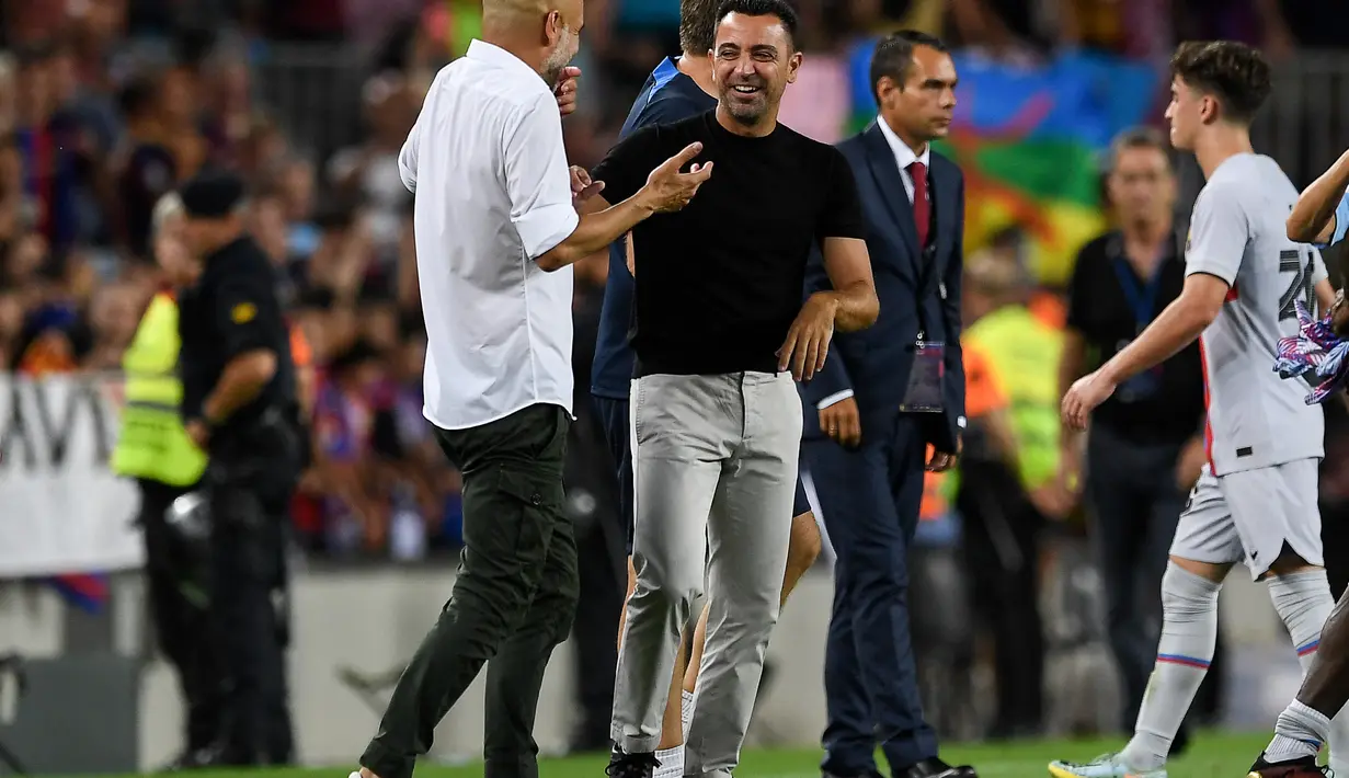 Barcelona maupun Manchester City kembali mencetak gol lewat Memphis Depay dan Riyad Mahrez. Skor 3-3 pun tak berubah hingga akhir laga. (AFP/Josep Lago)