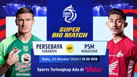 Jadwal dan Live Streaming BRI Liga 1 2024/2025 Super Big Match: Persebaya Surabaya vs PSM Makassar di Vidio.com. (sumber: doc.vidio.com)