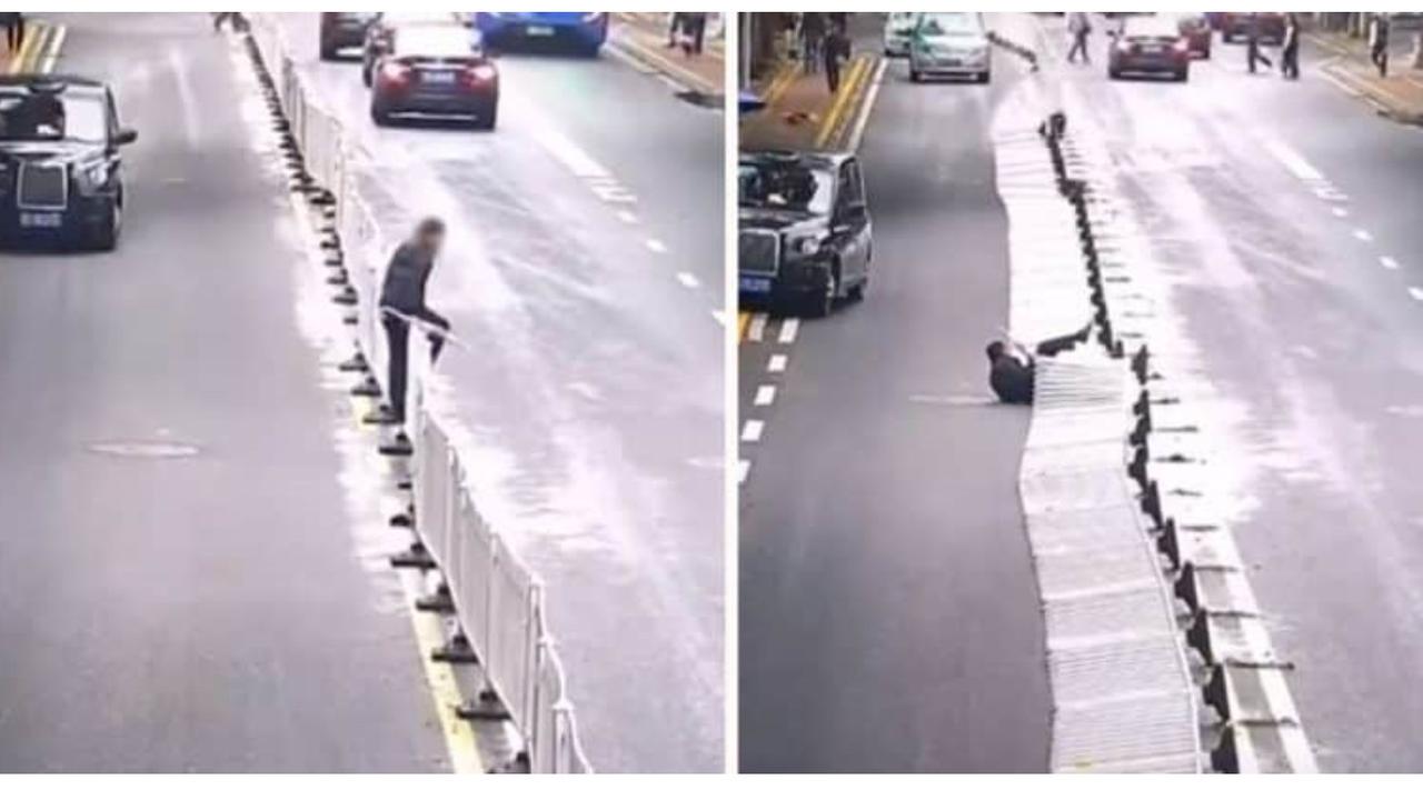 Kasihan, Begini Nasib Pemuda Saat Hendak Menaiki Pembatas Jalan