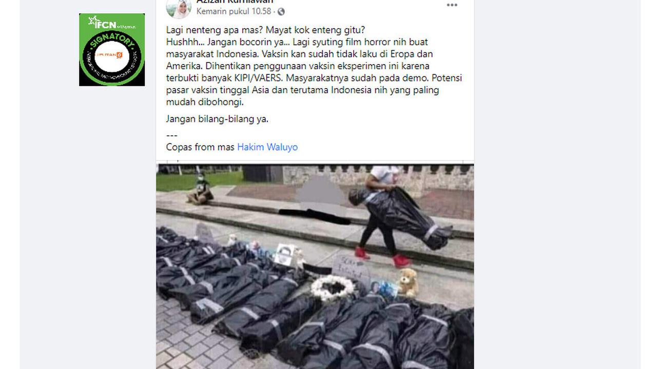 Cek Fakta Liputan6.com menelusuri klaim foto syuting film horor agar masyarakat Indonesia mau divaksin