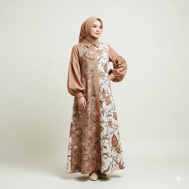 Model Gamis Batik Kombinasi Kain Polos Tren 2025. Gemini