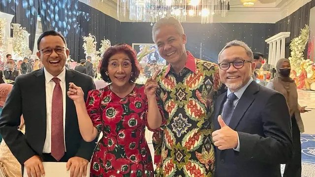 Susi Pudjiastuti bersama Ganjar Pranowo, Anies Baswedan, dan Zulkifli Hassan. (Foto: Dok. Twitter @@susipudjiastuti)