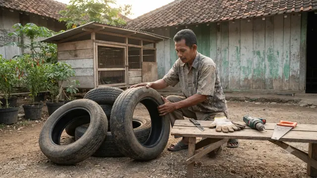 Cara Membuat Tempat Bertelur Ayam dari Ban Bekas