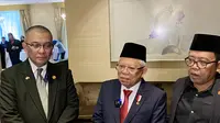 Wakil Presiden Ma'ruf Amin usai berdialog&nbsp;dengan Warga Negara Indonesia (WNI) di Bratislava, Slovakia, Minggu (26/11/2023). (Liputan6.com/Delvira Hutabarat)