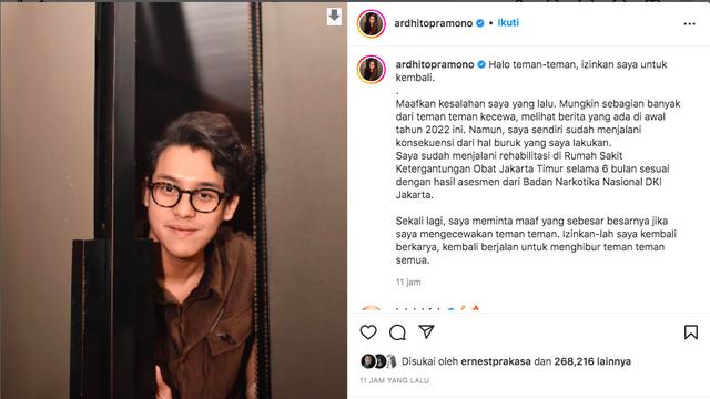 Ardhito Pramono Minta Izin untuk Kembali Berkarya Setelah Sempat Tersandung Kasus Narkoba