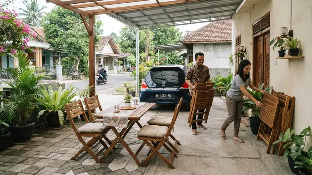 Area Lounge Multifungsi yang Bisa Berubah Menjadi Tempat Parkir Model dengan Furnitur Lipat