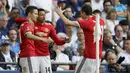 Para pemain Manchester United merayakan gol Ander Herrera (kiri) saat melawan Tottenham pada semifinal Piala FA di Wembley stadium, London, (21/4/2018). MU menang 2-1. (AP/Kirsty Wigglesworth)