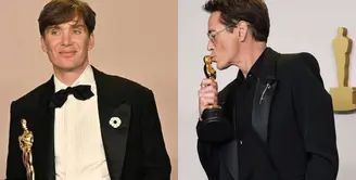 Lihat di sini beberapa potret adu pesona antara Cillian Murphy dan Robert Downey Jr yang sama-sama baru pertama kali terima piala Oscar.