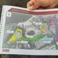 Gambar rencana pembangunan lintasan atau sirkuit Formula E di Ancol, Jakarta Utara. Bentuk lintasan Formula E disebut mirip kuda lumping. (Liputan6.com/Yopi Makdori)