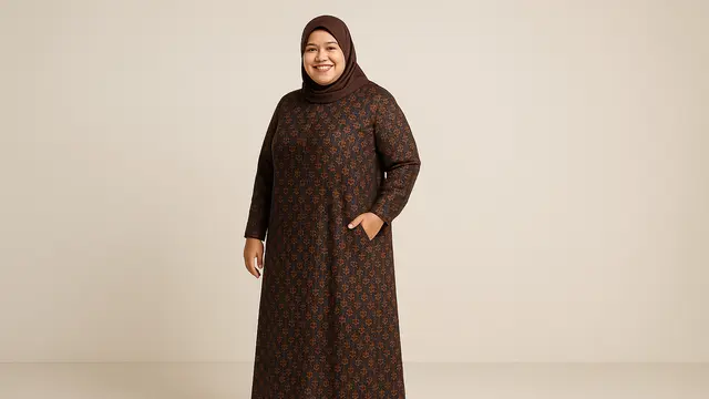 Model Gamis Motif Kecil yang Cocok untuk Ibu-Ibu Gemuk/Ilustrasi oleh AI