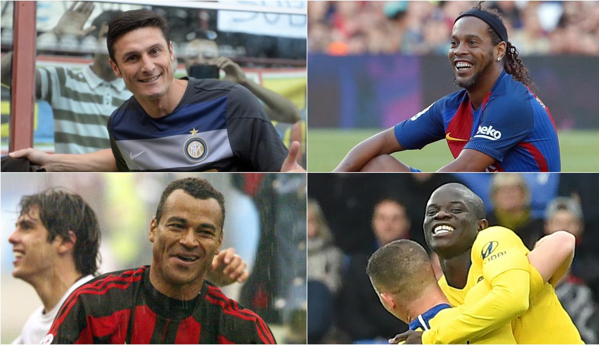 Pertandingan sepak bola tak jarang dihiasi dengan ketegangan dan pertikaian. Tempo permainan yang disajikan bisa menjadi sebab hal tersebut terjadi. Namun masih terdapat pesepak bola penuh prestasi yang gemar menebar senyuman disetiap laga yang dimainkan. (Kolase Foto AFP)