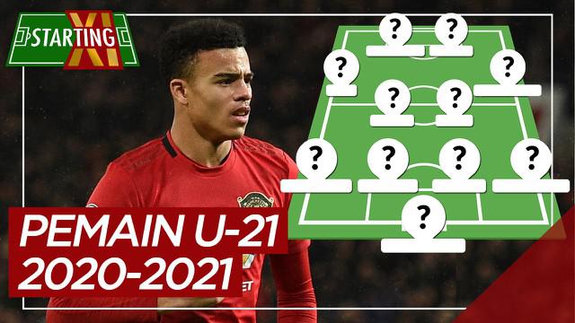 Berita motion grafis starting XI pemain U-21 paling berharga di Liga Inggris 2020-2021. Salah satunya pemain Manchester United,  Mason Greenwood.