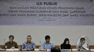 Komisi Pemilihan Umum (KPU) menggelar uji publik tentang peraturan KPU di gedung KPU, Jakarta, Rabu, (18/3/2015). (Liputan6.com/Johan Tallo)