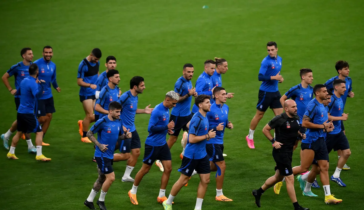 Di grup ini, Yunani berada di posisi kedua dengan 6 poin dari 2 pertandingan.  (AFP/Franck Fife)