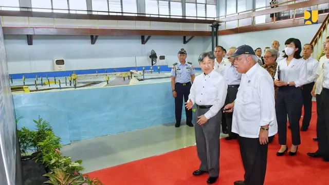 Menteri Pekerjaan Umum dan Perumahan Rakyat (PUPR) menyambut kunjungan Yang Mulia Kaisar Jepang Naruhito di Balai Teknik Sabo, Yogyakarta, Rabu (21/6/2023).