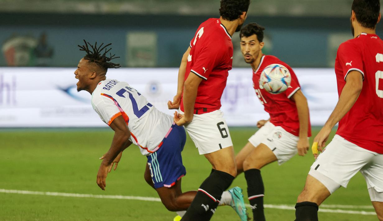 Timnas Belgia harus mengakui keunggulan Mesir pada laga persahabatan terakhir sebelum Piala Dunia 2022. (AFP/Yasser Al-Zayyat)