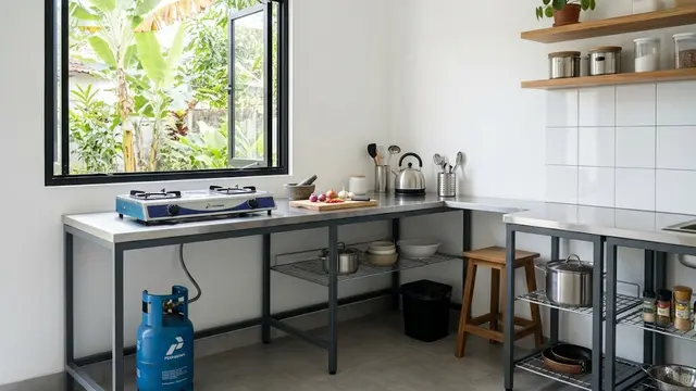 Desain Meja Dapur Baja Ringan Sederhana dan Fungsional