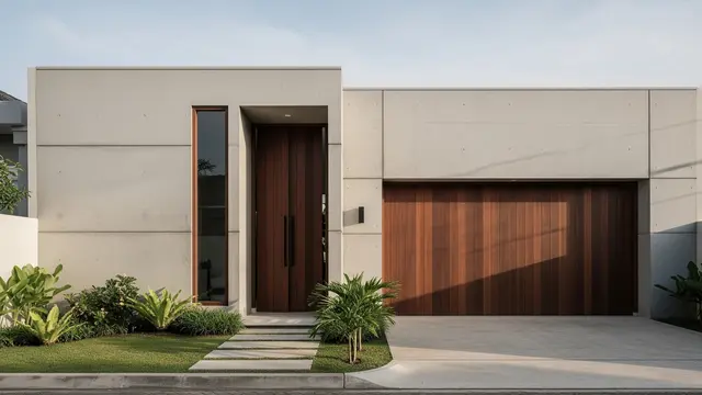 Model Depan Rumah Coran dengan Garasi Tertutup