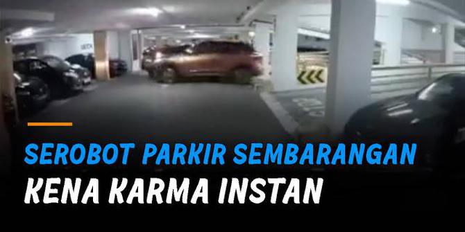 VIDEO: Serobot Parkir Sembarangan, Mobil Kena Karma Instan