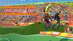 Video pebalap sepeda BMX Denmark Niklas Laustsen yang mengalami tabrakan di udara hingga mesti finis dengan jalan kaki di Olimpiade Rio 2016