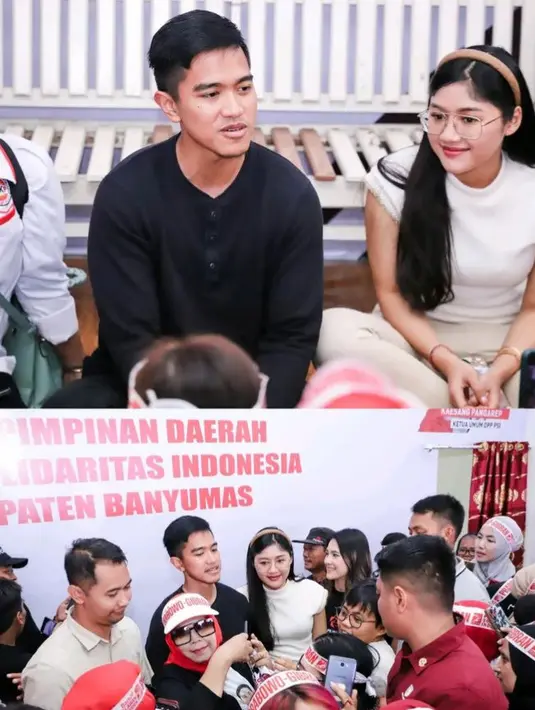 Sementara itu, Erina Gudono mendampingi Kaesang Pangarep sebagai ketua Partai PSI. Erina mengenakan atasan putih dipadukan celana coklat dan bondunya. [@psi_id]