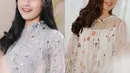 Saat kondangan, Erina memilih dress brokat dengan aksen beads di kerah. Sementara Jessica Mila memilih dress brokat dengan detail bordir