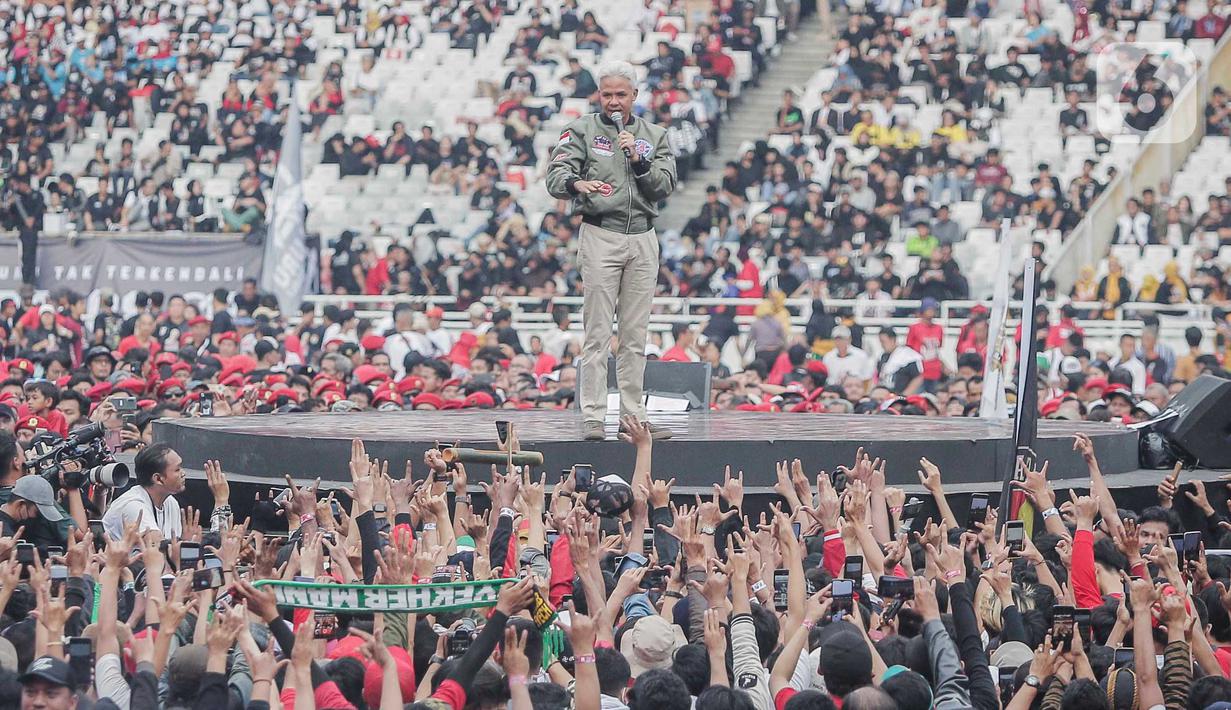 Kampanye akbar Ganjar-Mahfud juga diriuhkan oleh pemukulan kentong bersama. (Liputan6.com/Angga Yuniar)