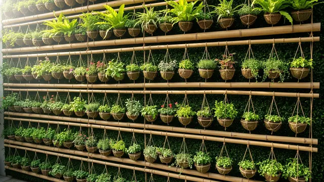 Kebun Gantung Dinding dengan Gantungan Bambu