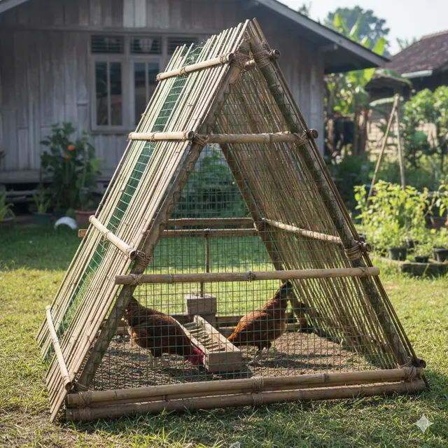 Model Kandang Ayam Umbaran Segitiga dari Barang Bekas (Foto: Gemini AI)
