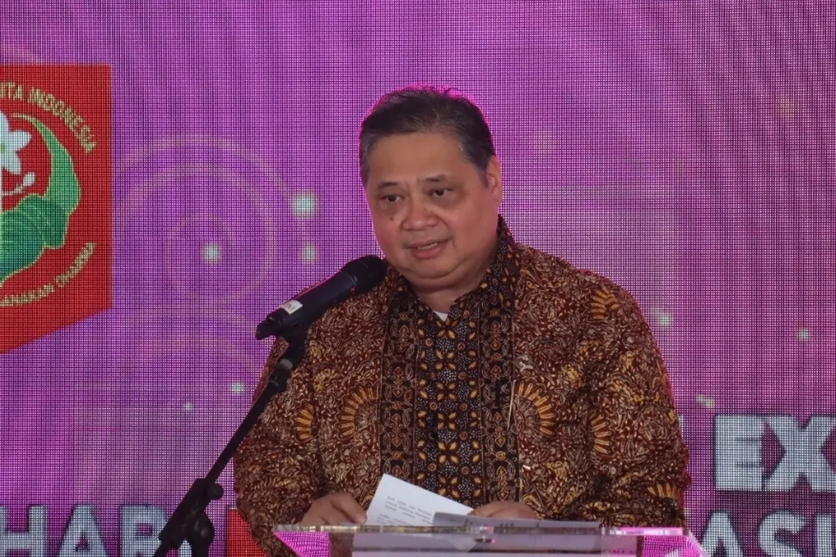 Menteri Koordinator Bidang Perekonomian Airlangga Hartarto memberikan sambutan di pembukaan KOWANI Expo.