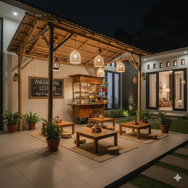 Desain Warung Ala Angkringan Modern di Teras Rumah, Nyaman dan Estetik untuk Usaha 2025