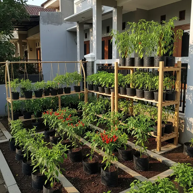 Ide Bedengan Kebun Cabai Sederhana di Halaman Depan Rumah (Image by Gemini AI)