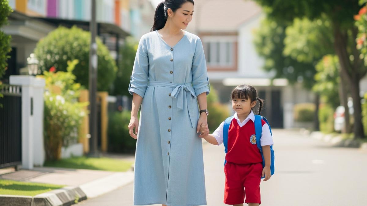 15 Outfit Ibu Antar Anak Sekolah yang Sedang Tren di 2025, Praktis dan Stylish