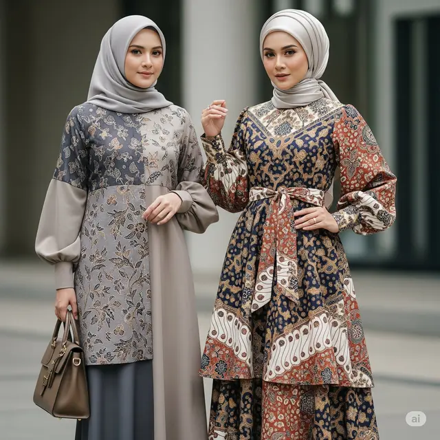 Gaya Batik Kombinasi Lengan Balon Hijab Friendly. Foto: Gemini