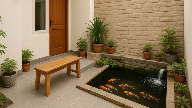 Layout Rumah 4x5 Meter Plus Kolam Ikan dan Teras Santai