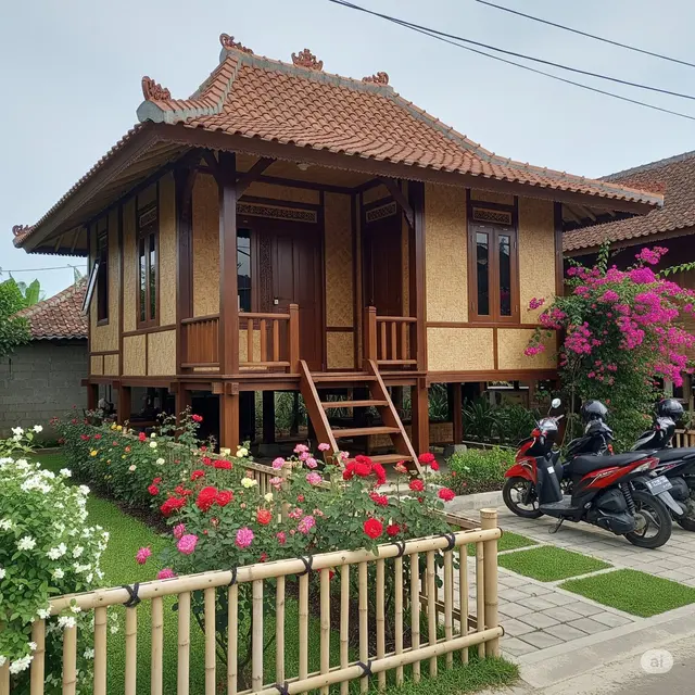 Rumah Panggung Khas Betawi dengan Teras Bambu